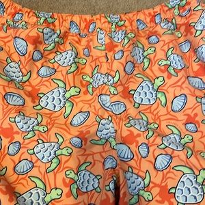 Vineyard Vines Orange Swim Trunks with Green & Blue Sea Turtle Print